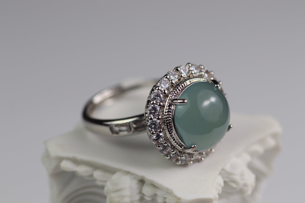 Floral Halo Oval Jade Ring