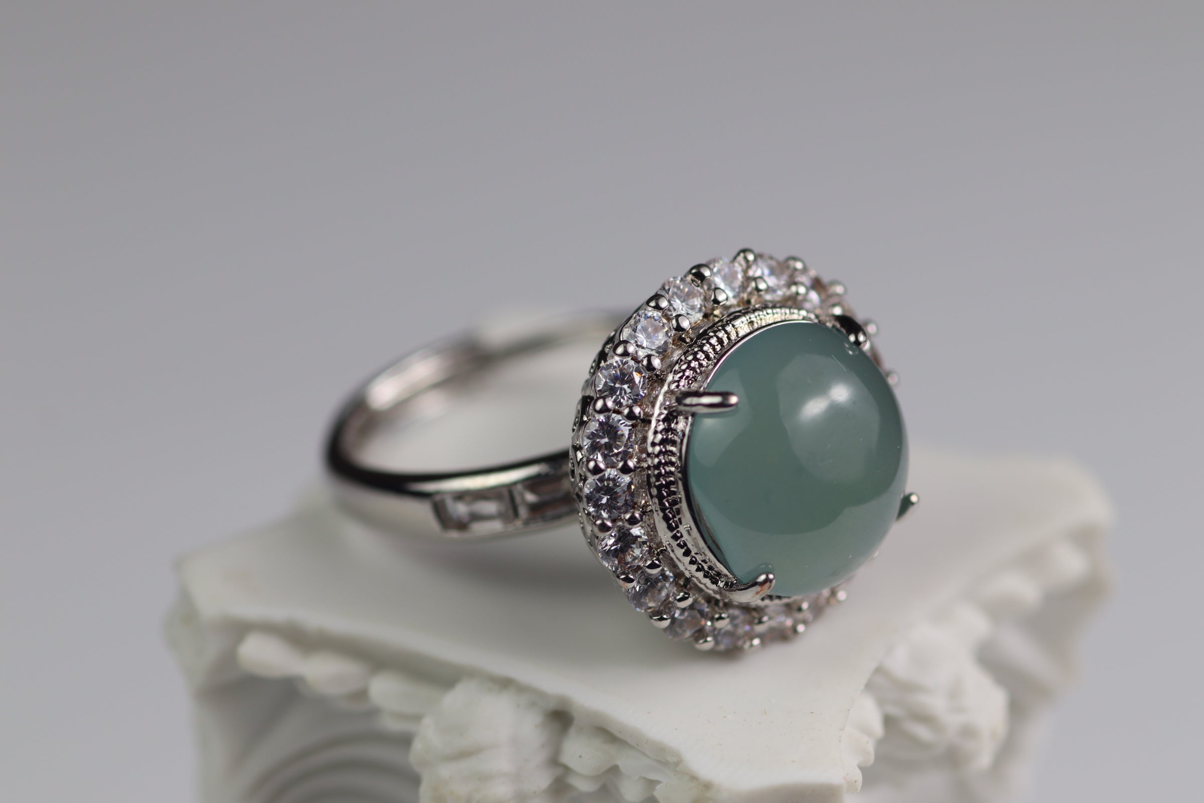 Floral Halo Oval Jade Ring