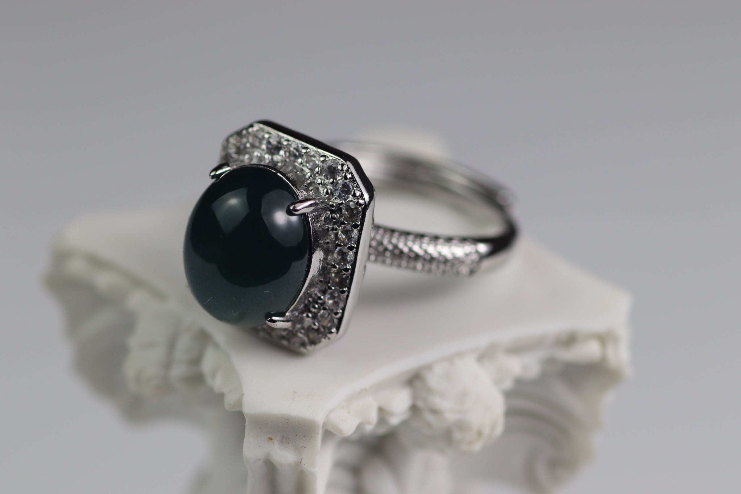 Cushion Halo Oval Jade Ring