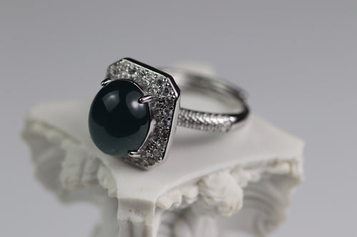 Cushion Halo Oval Jade Ring