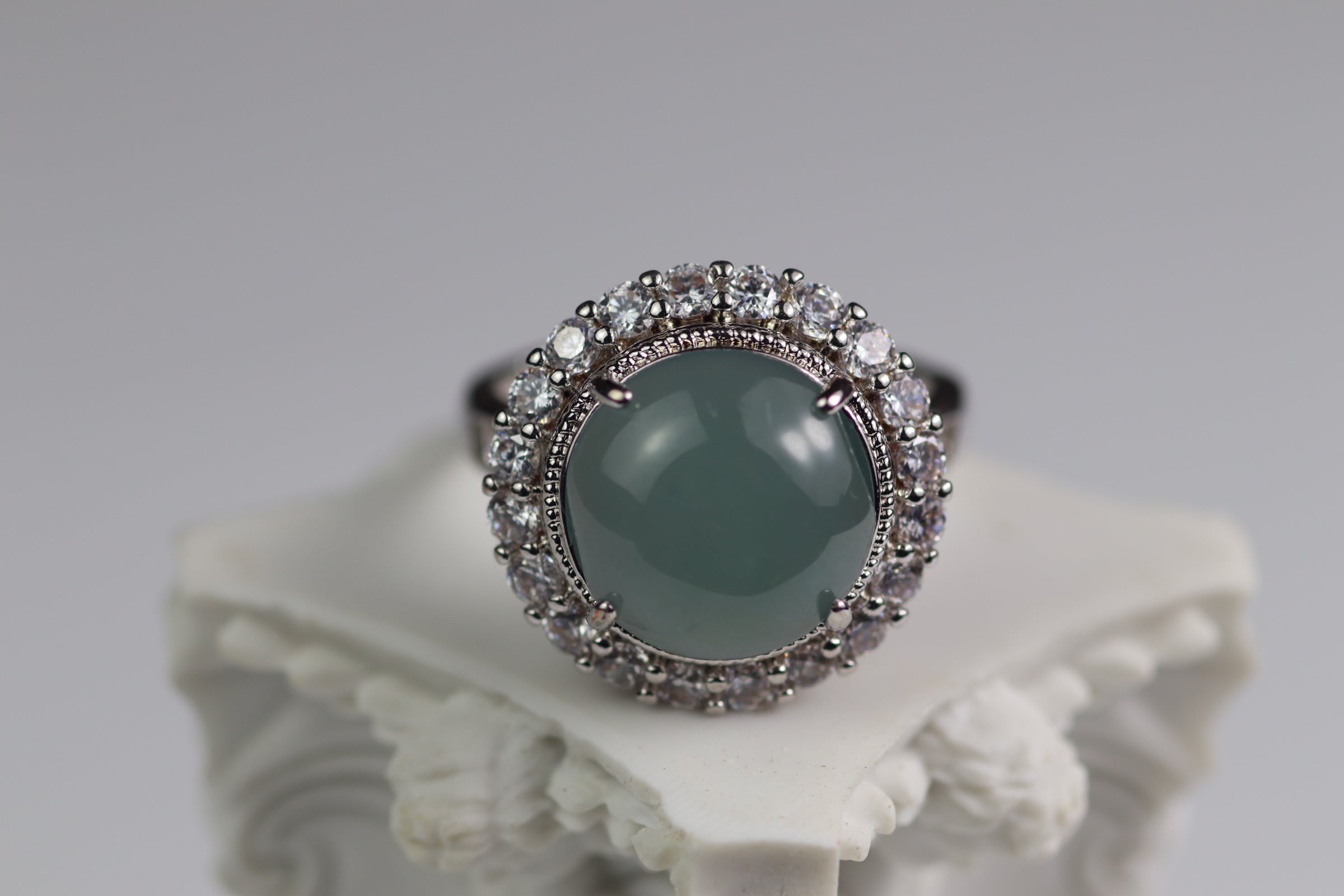 Floral Halo Oval Jade Ring