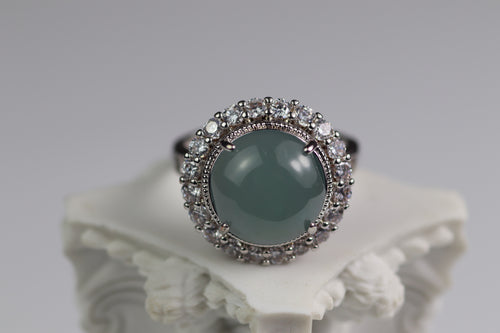 Floral Halo Oval Jade Ring