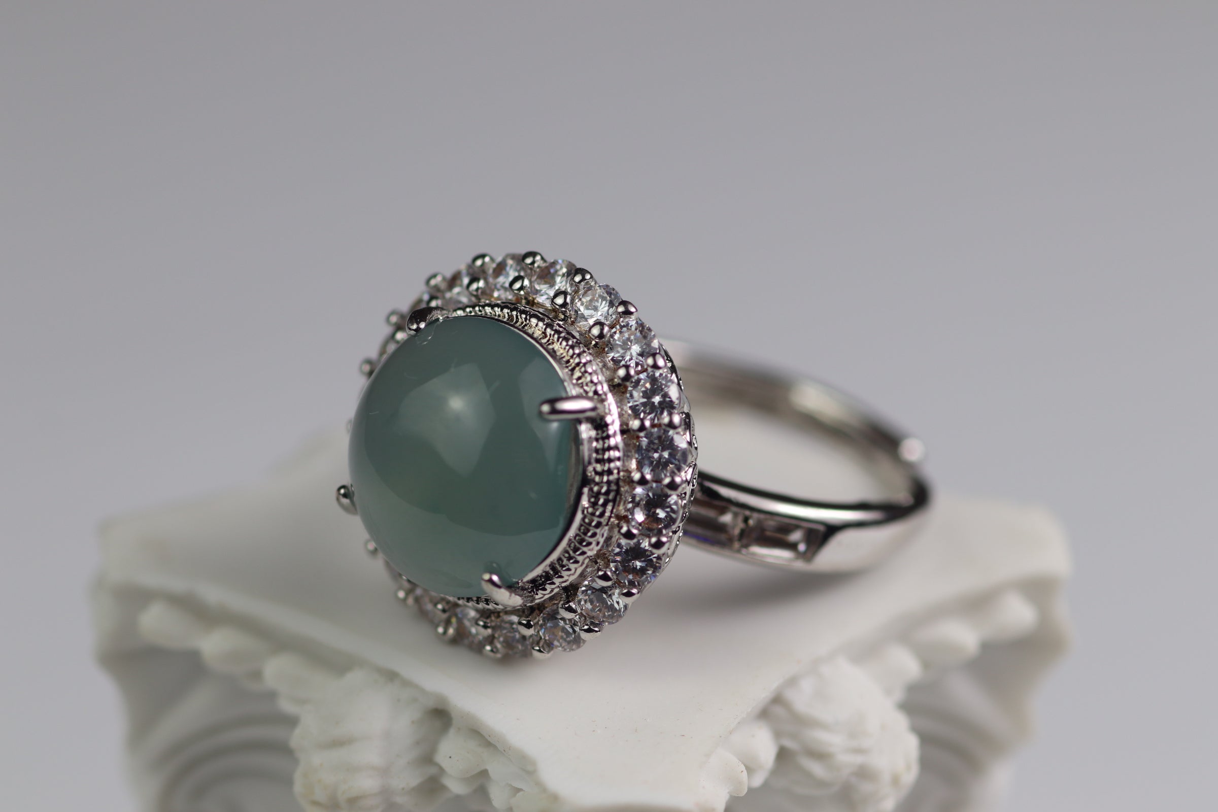 Floral Halo Oval Jade Ring